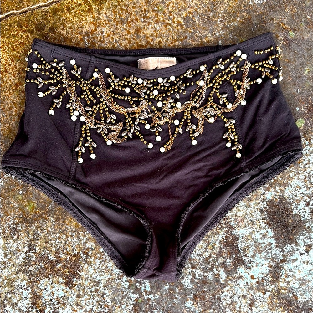 One teaspoon for Free People Black, Gold and Pearl Beaded Hotshorts